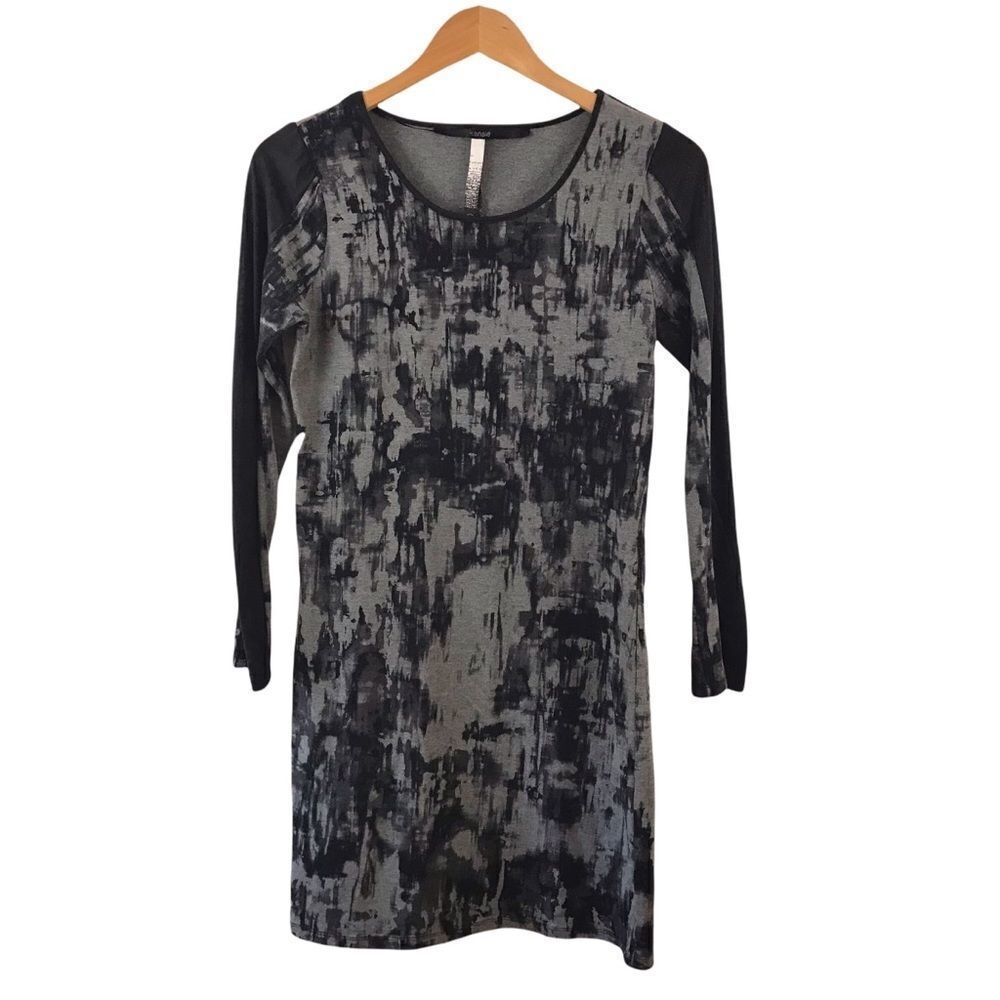 Kensie black & gray abstract print long sleeve dress size S